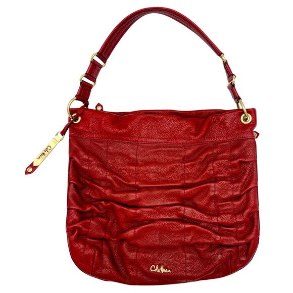 Cole Haan Leather Hobo Bag in Red - Ruched “Bailey” Design w Zips, Gold Hardware - Picture 11 of 11